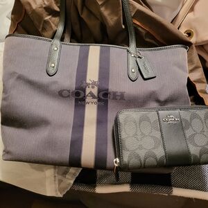 Coach Black and Gray Tote Bag with Wallet